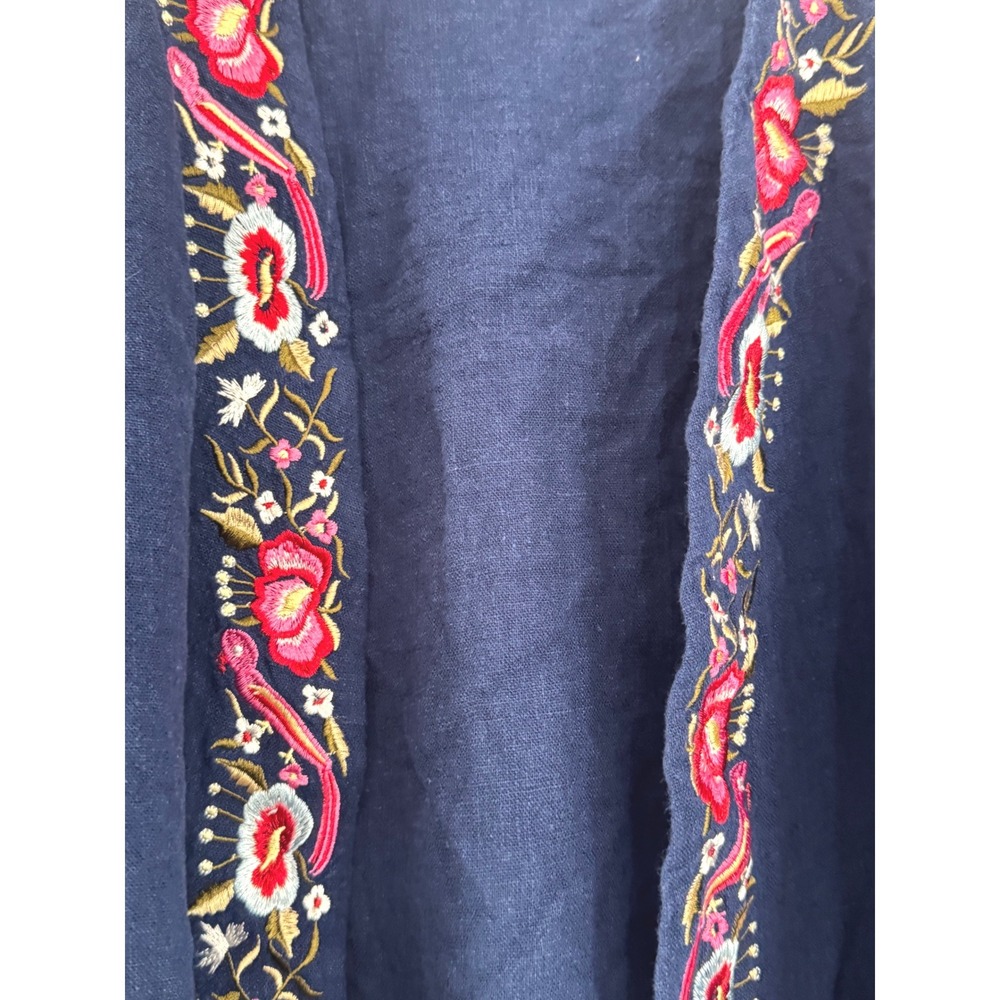 Market & Spruce | Navy Linen Kimono Floral Embroidered Cardigan Top - Picture 2 of 5